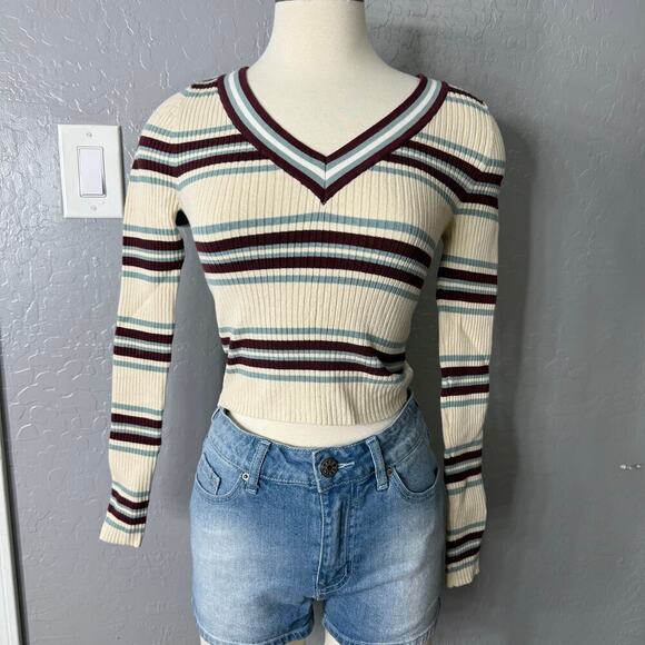 BDG Urban Outfitters Women V Neck Striped Long Sleeve Top, S/P - Picture 1 of 5